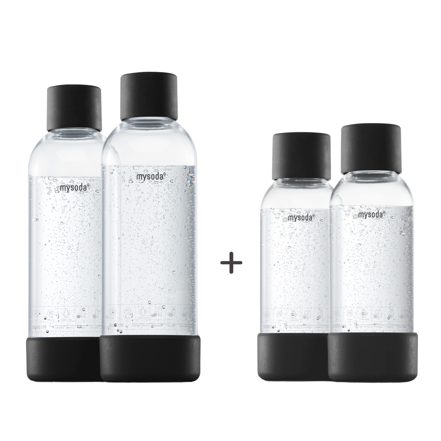 2-pack 1 L PET bottles black + 2-pack 0,5 L PET bottles black for soda makers