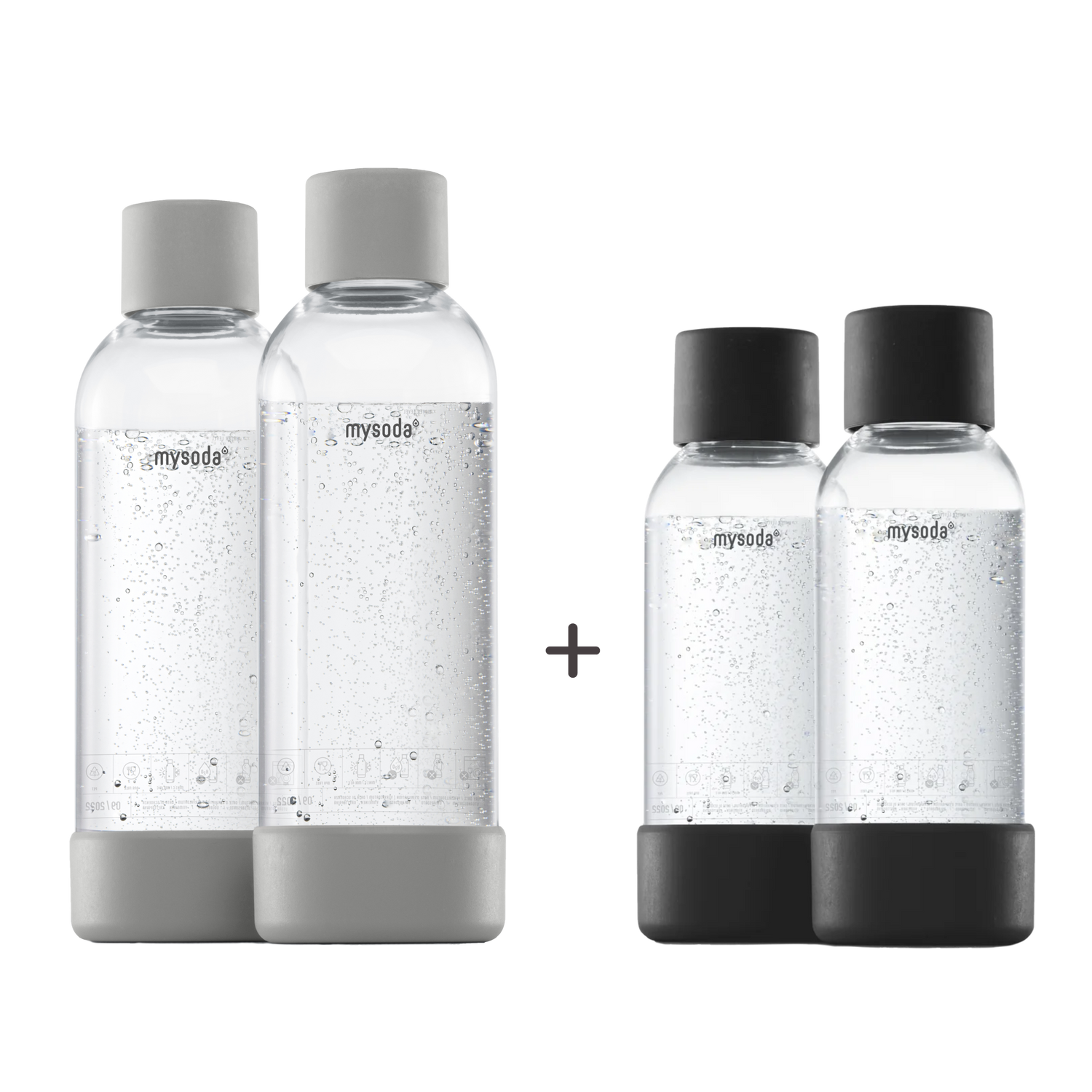 2-pack 1 L PET bottles gray + 2-pack 0,5 L PET bottles black for soda makers