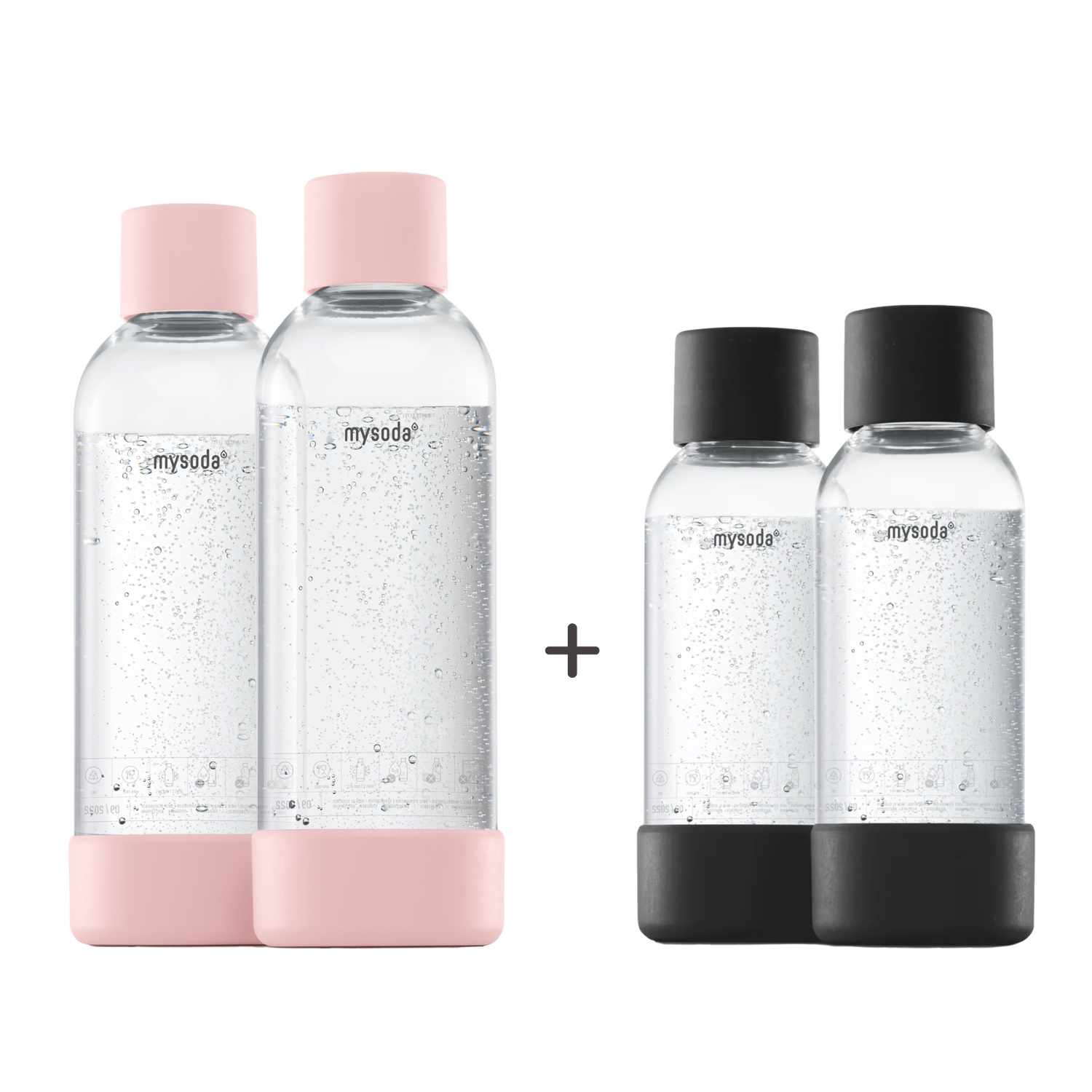 2-pack 1 L PET bottles pink + 2-pack 0,5 L PET bottles black for soda makers