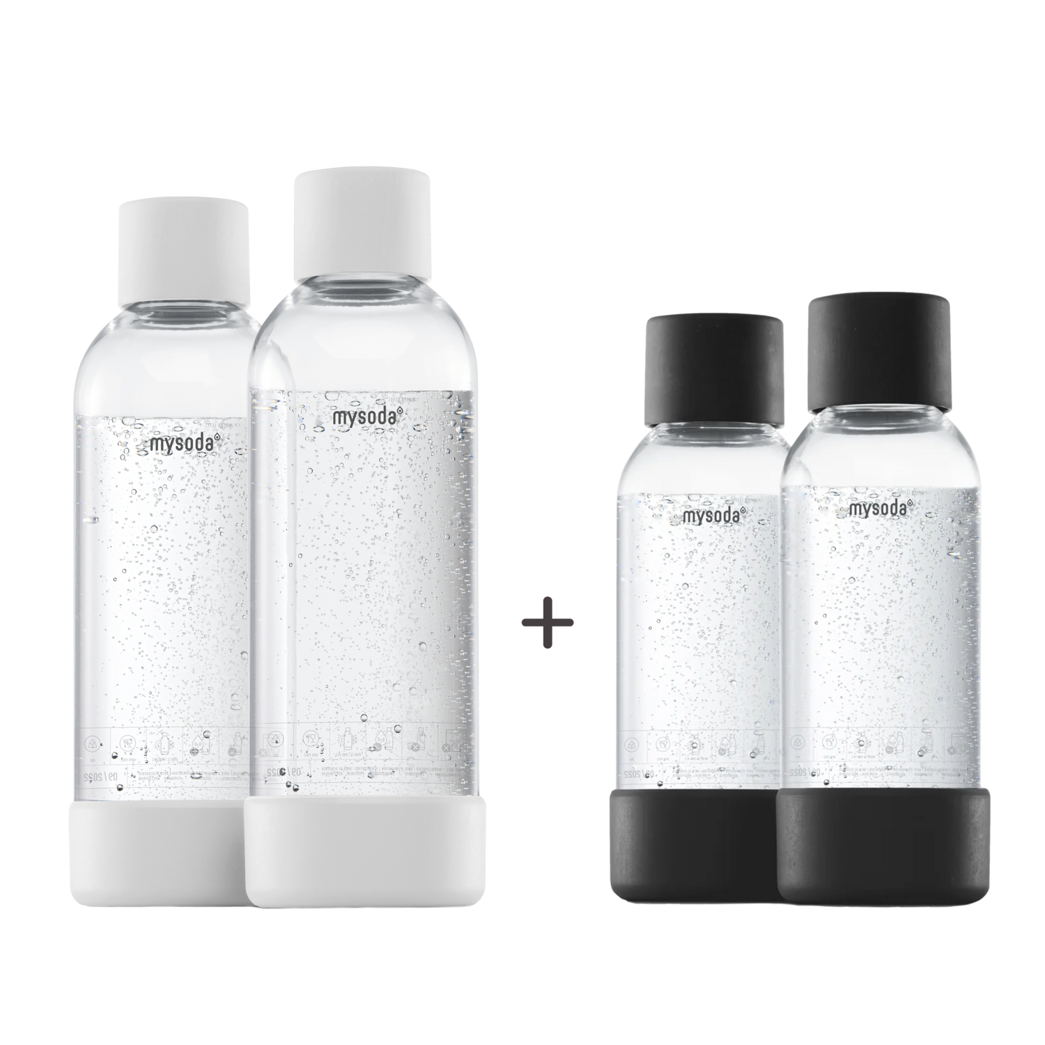 2-pack 1 L PET bottles white + 2-pack 0,5 L PET bottles black for soda makers