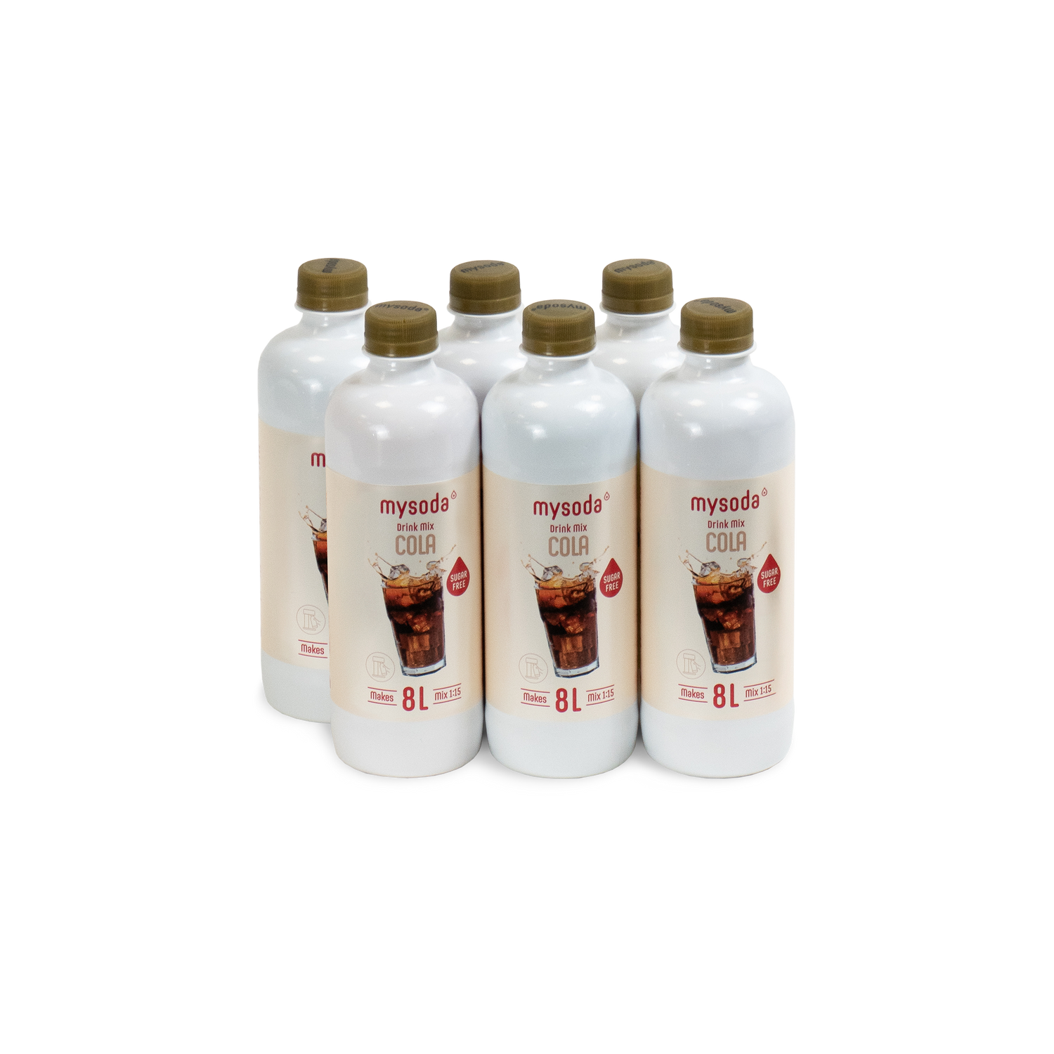 Six bottles of Mysoda drink mix cola sugar-free