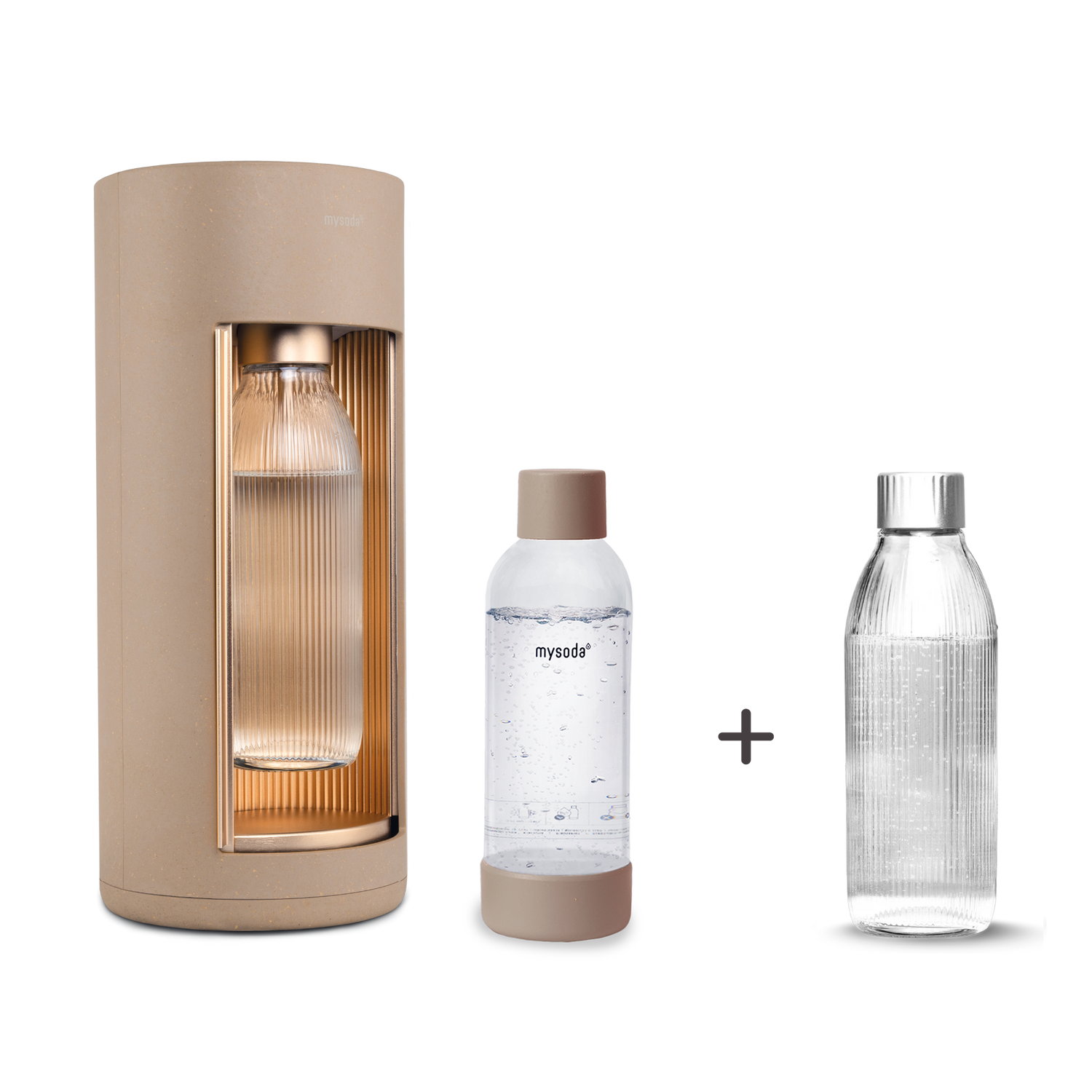 Latte Glassy sparkling water maker with matching PET water bottle and 2 glass bottles