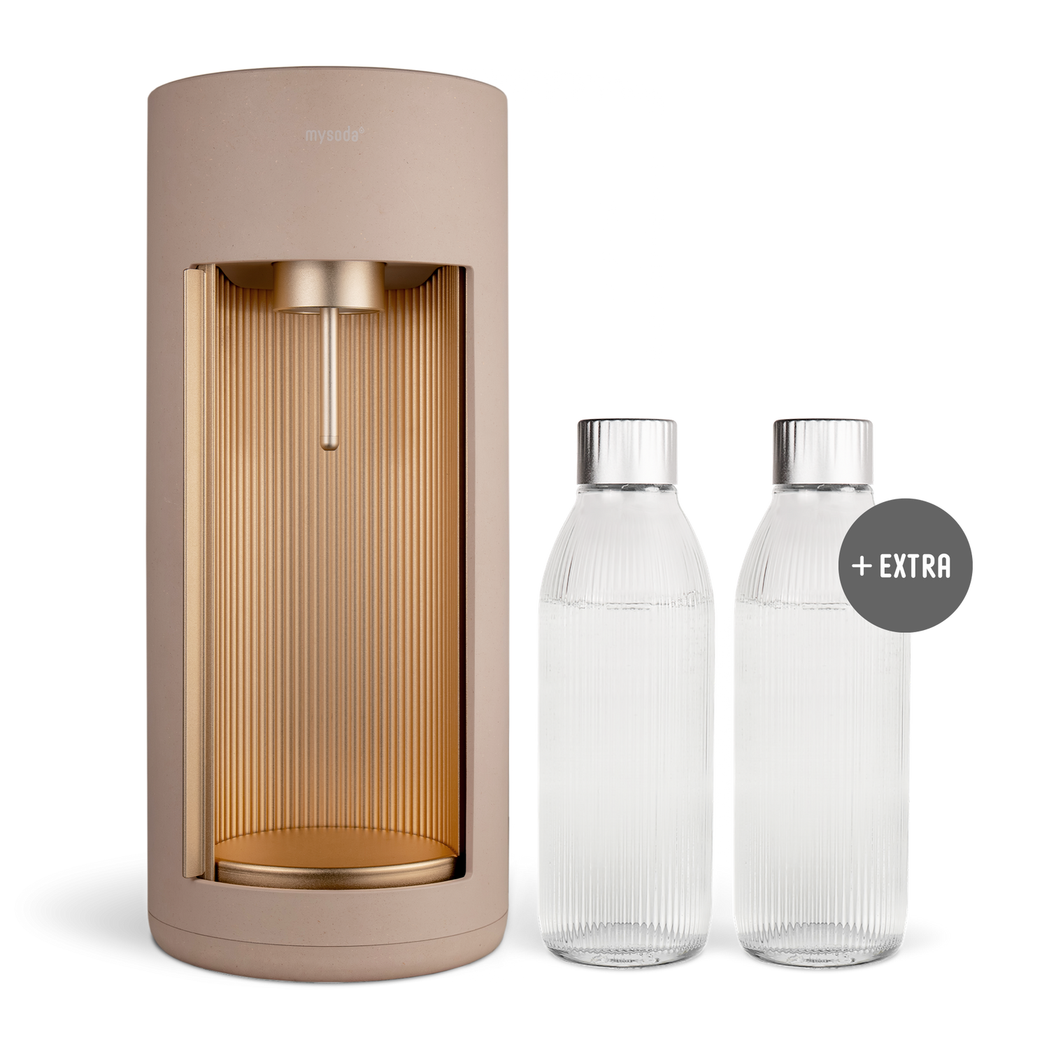 Latte Glassy sparkling water maker with matching PET water bottle and 2 glass bottles