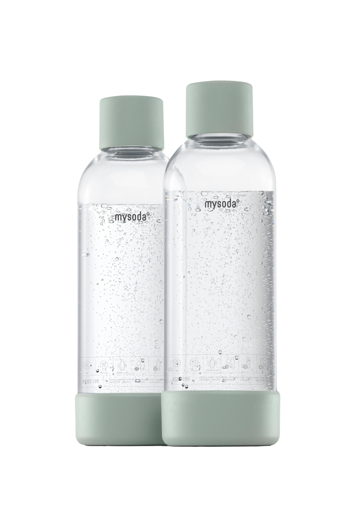 Two 1 liter Mysoda water bottles with bottom and cap in colour pigeon