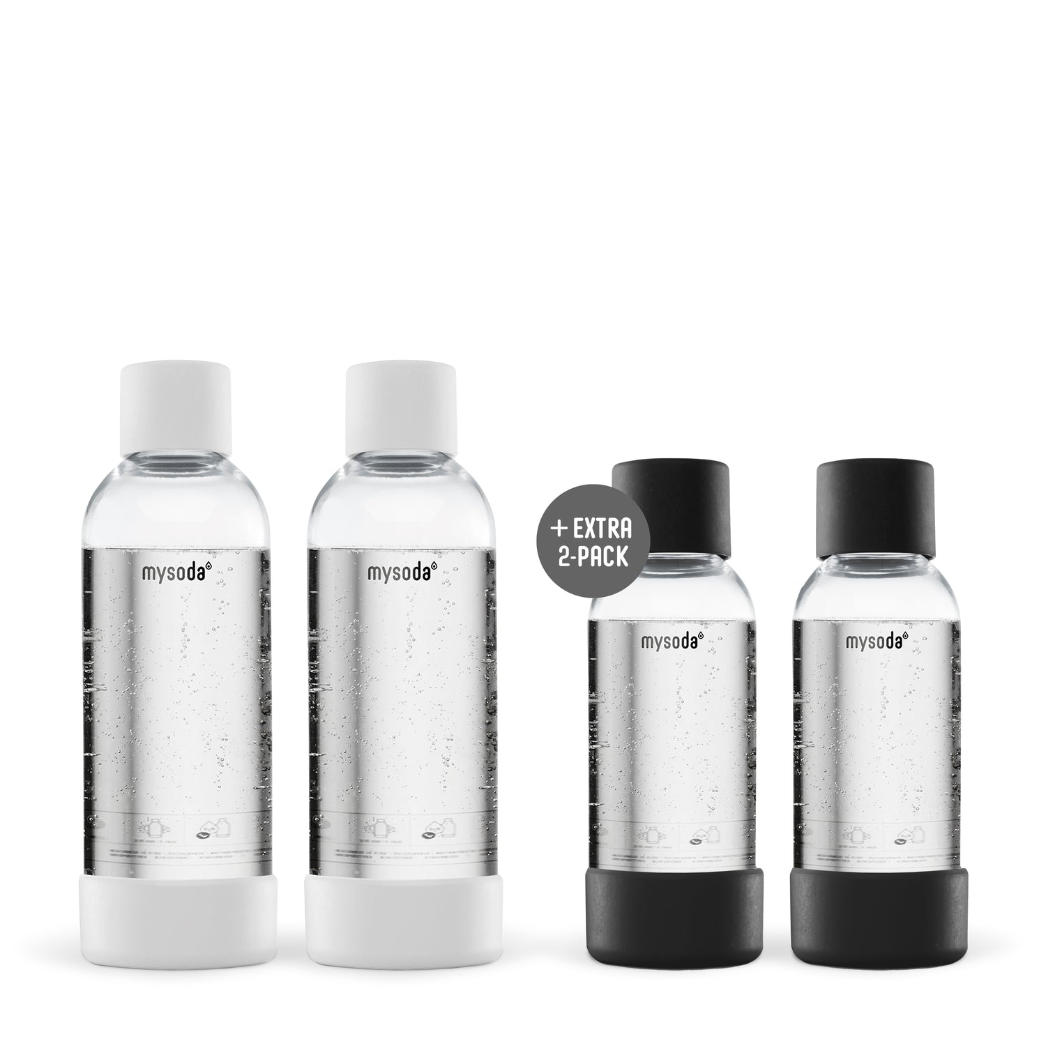 2-pack 1 L PET bottles white + 2-pack 0,5 L PET bottles black for soda makers