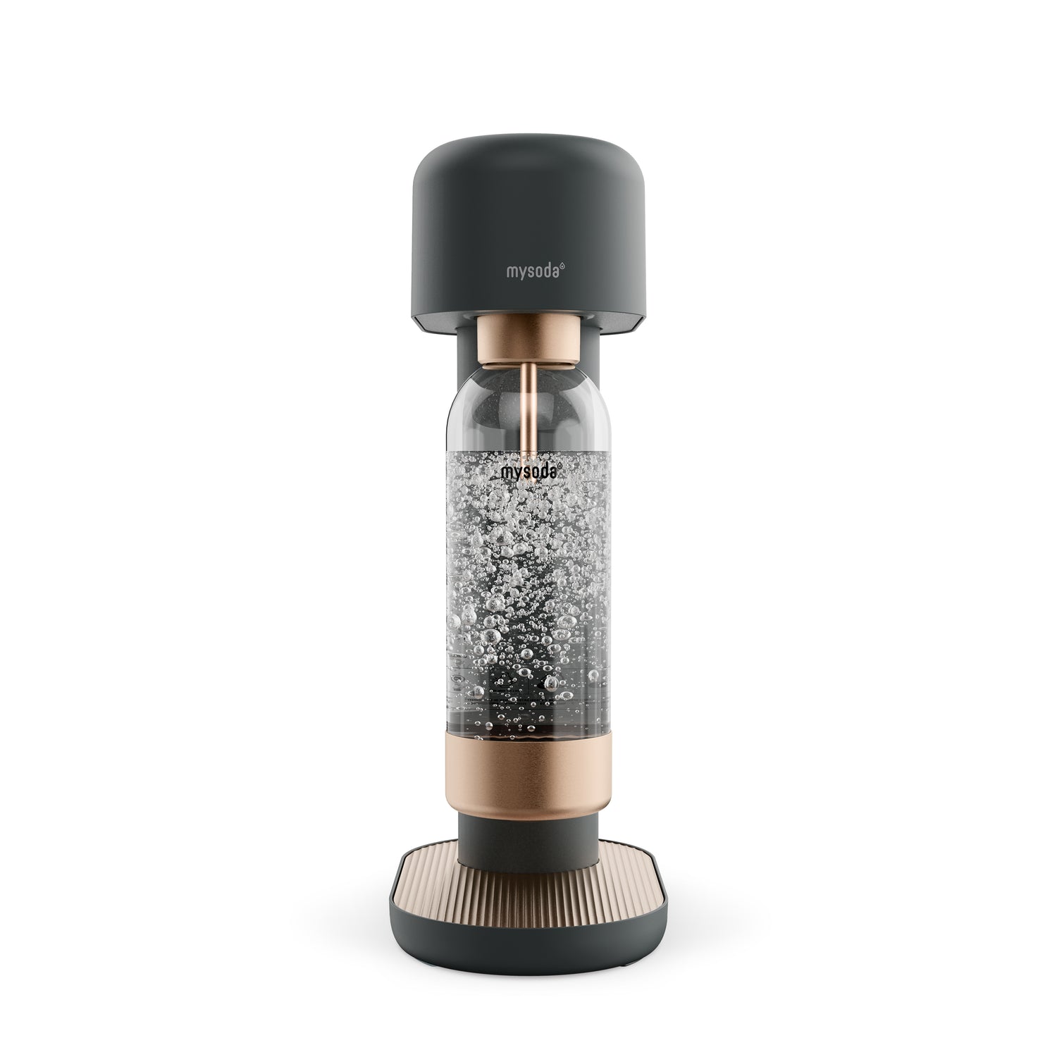 A black-copper Ruby 2 soda maker viewed from the front