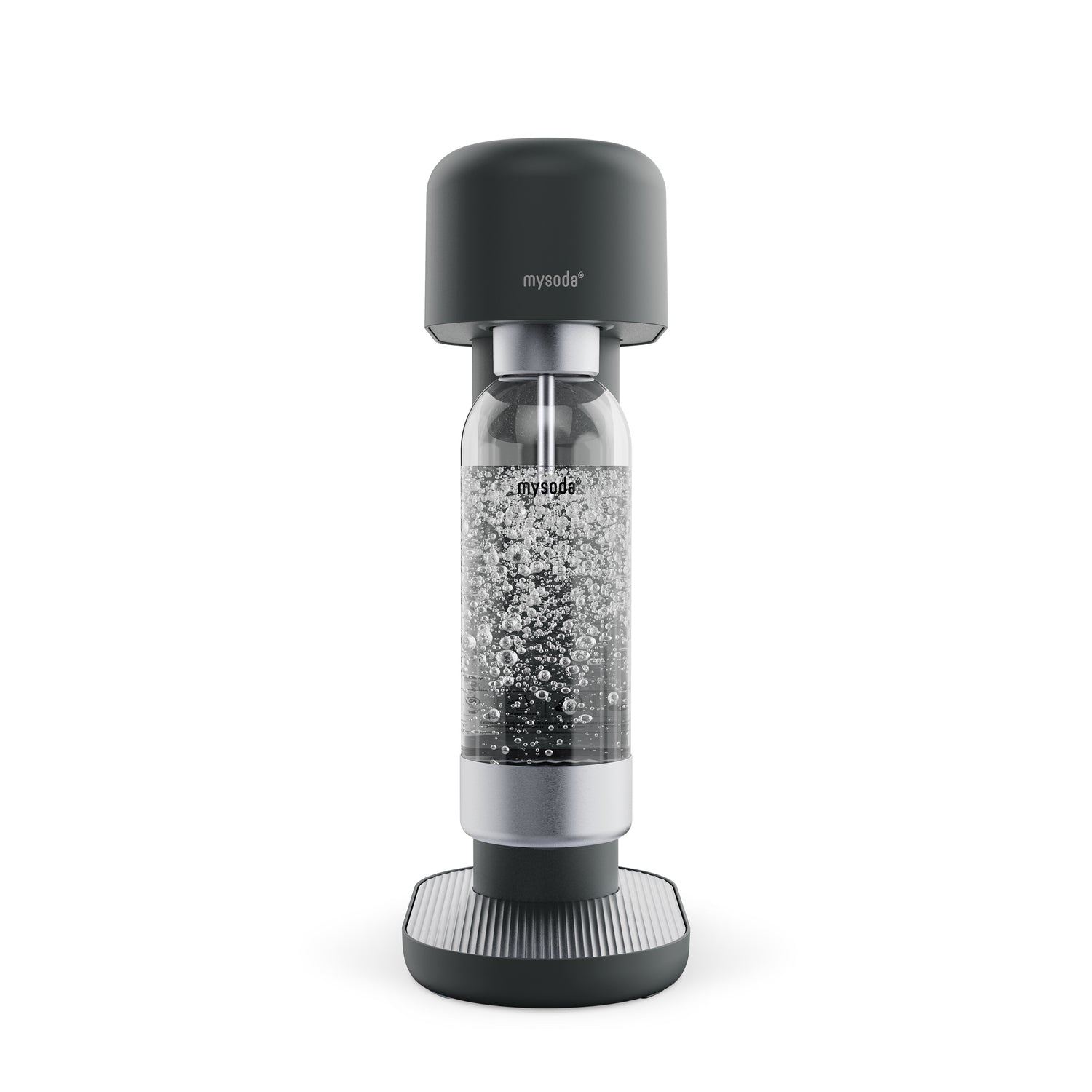 A black-silver Ruby 2 soda maker viewed from the front