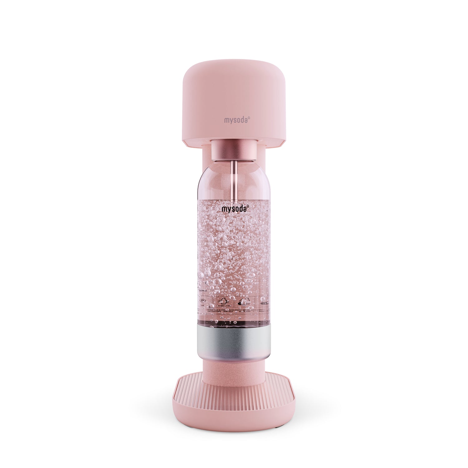 A pink Ruby 2 soda maker viewed from the front