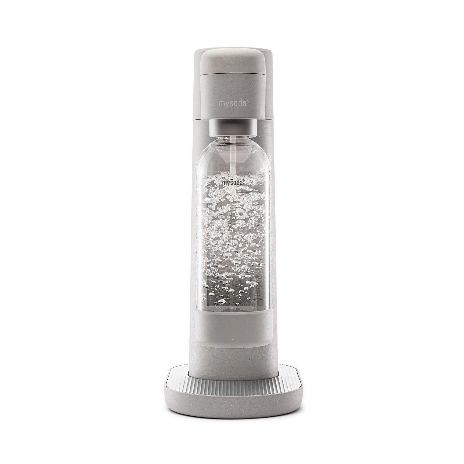 A grayish (dove) Toby sparkling water maker viewed from the front