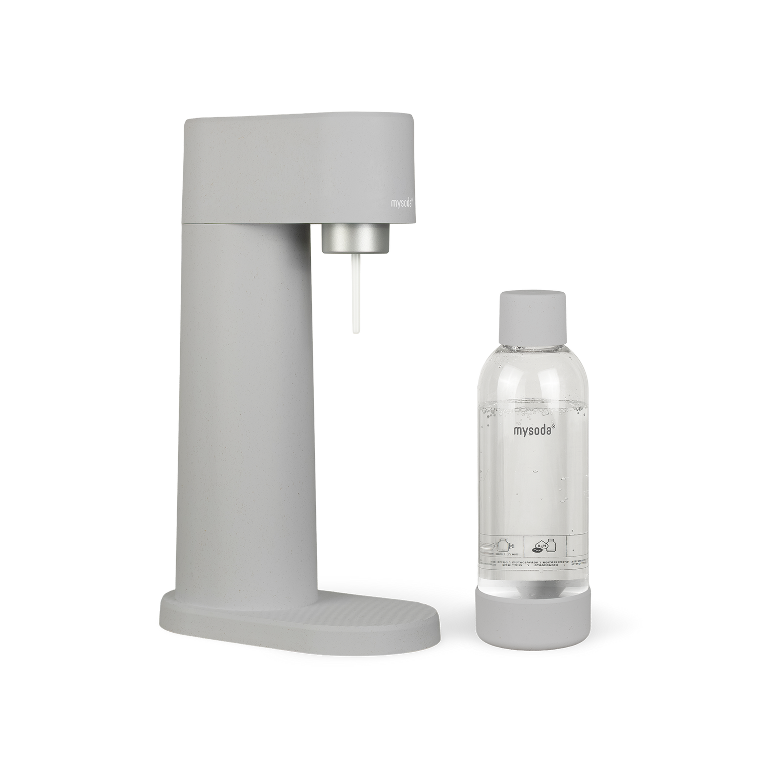 Gray Mysoda Woody sparkling water maker with bottle