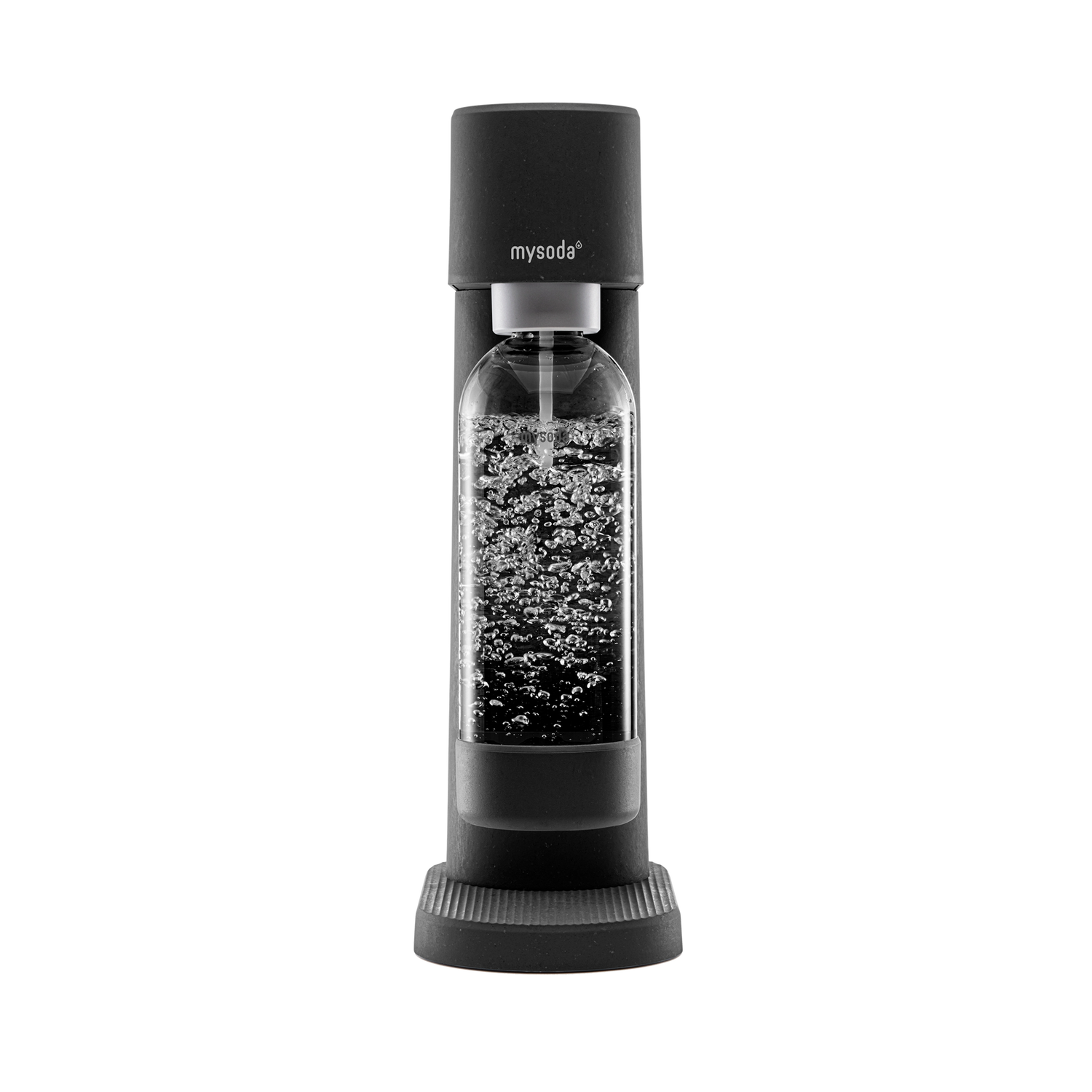 Black Mysoda Woody sparkling water maker viewed from the front