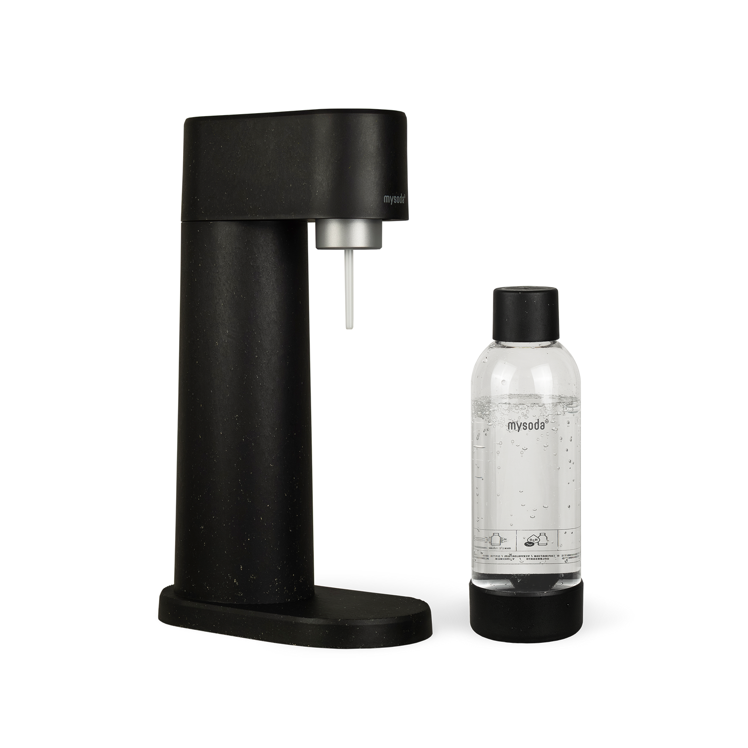 Black Mysoda Woody sparkling water maker with bottle
