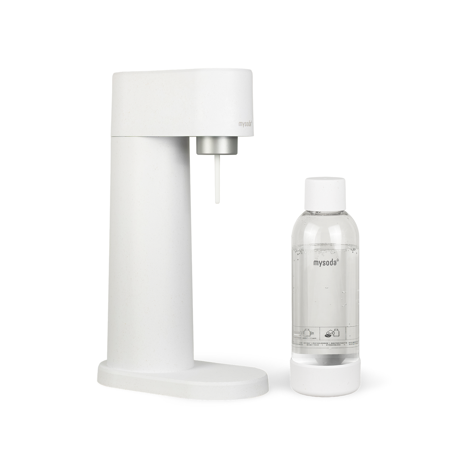 White Mysoda Woody sparkling water maker with bottle