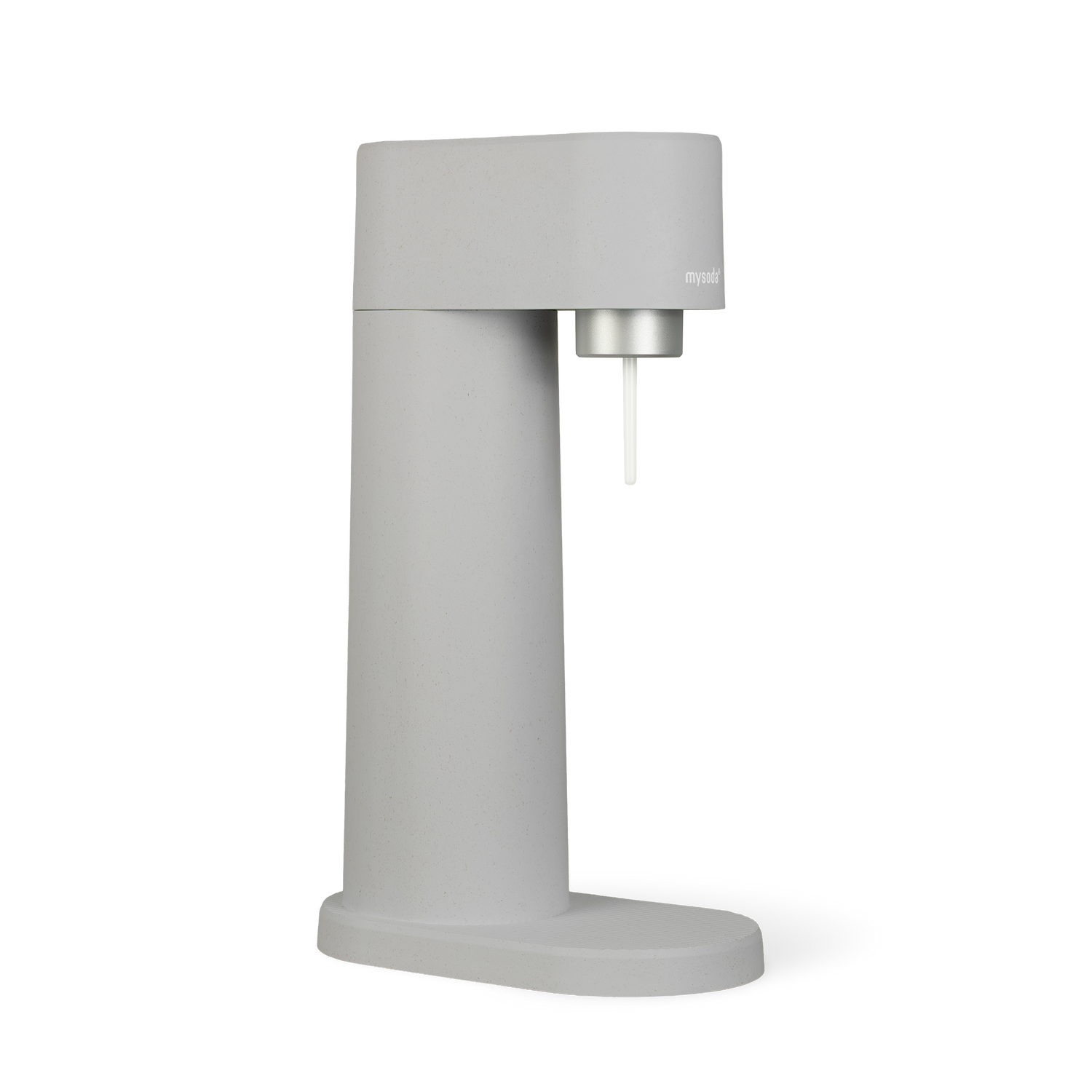 A gray Woody sparkling water maker viewed from the side