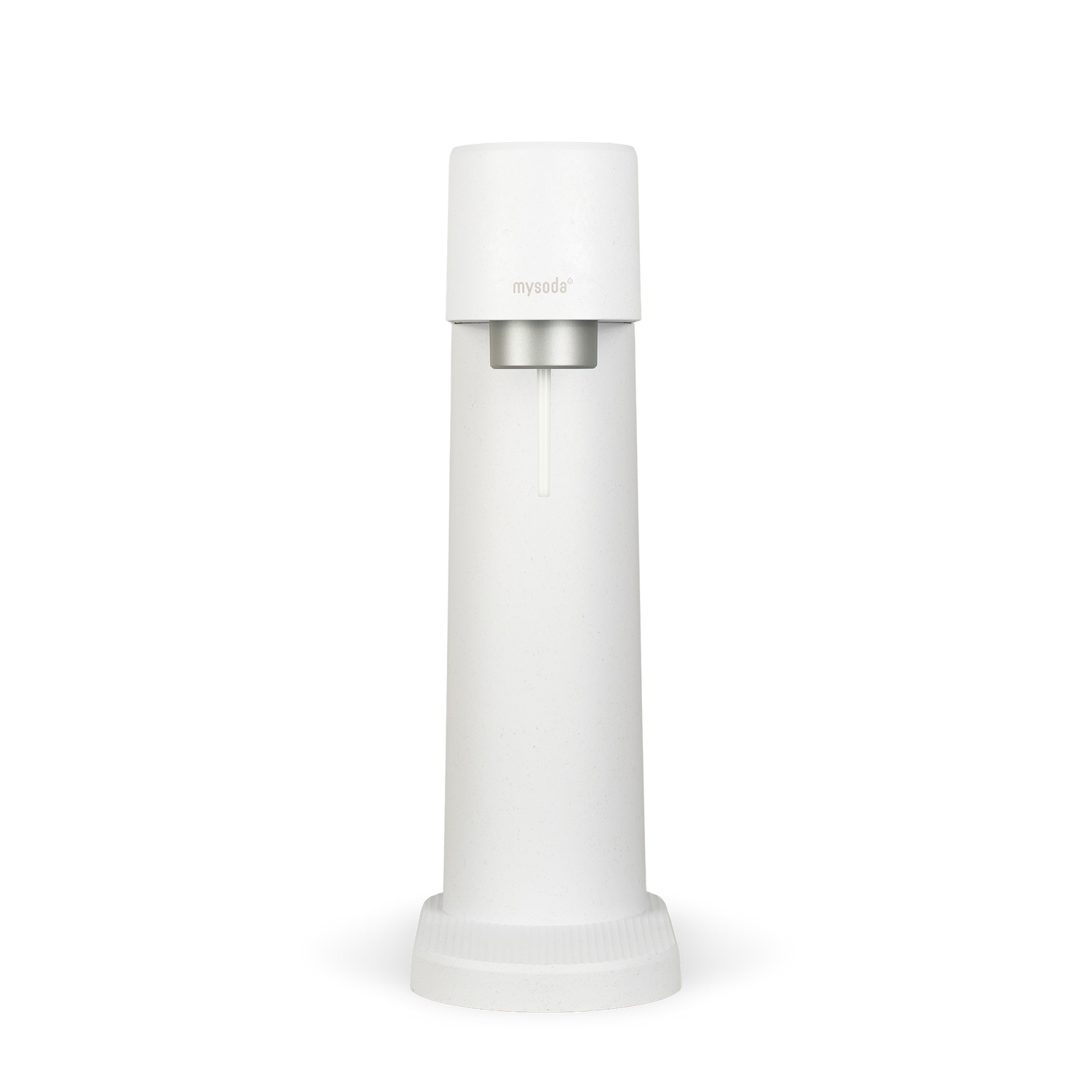 A white Woody sparkling water maker viewed from the front