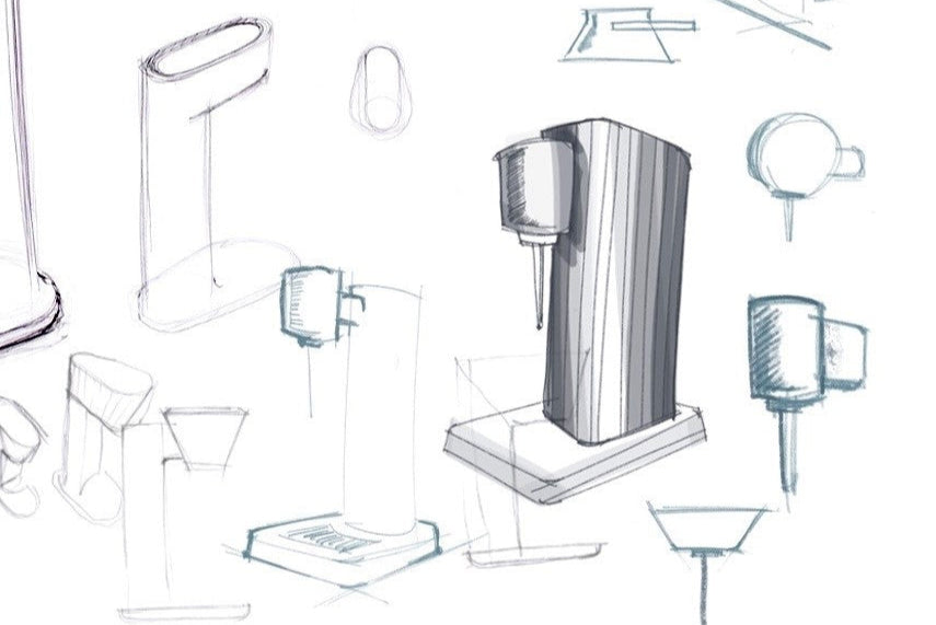 A sketch of early designs for Mysoda's Woody sparkling water maker