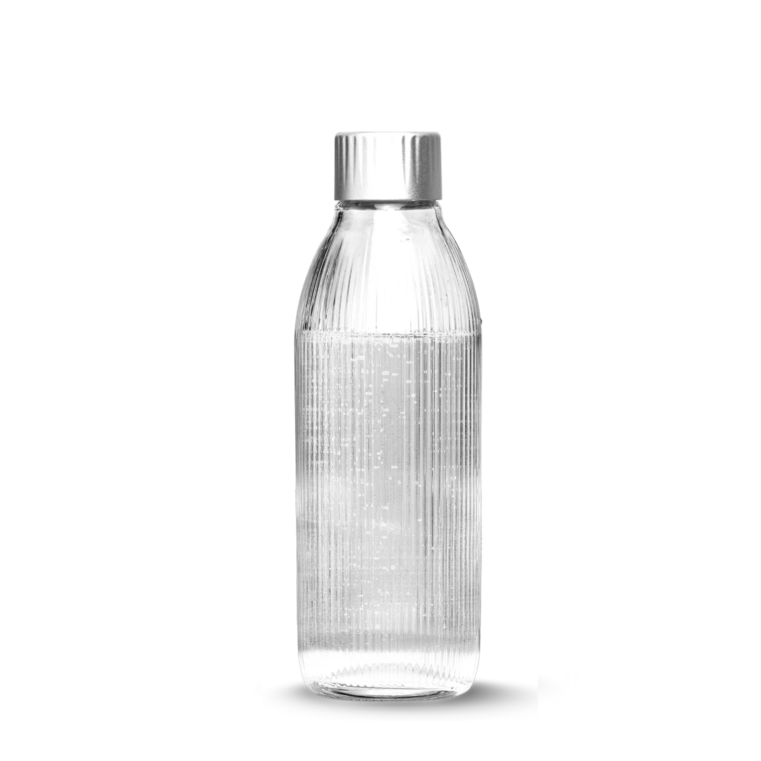 A Mysoda glass bottle with silver lid made of stainless steel - only compatible with Glassy soda maker