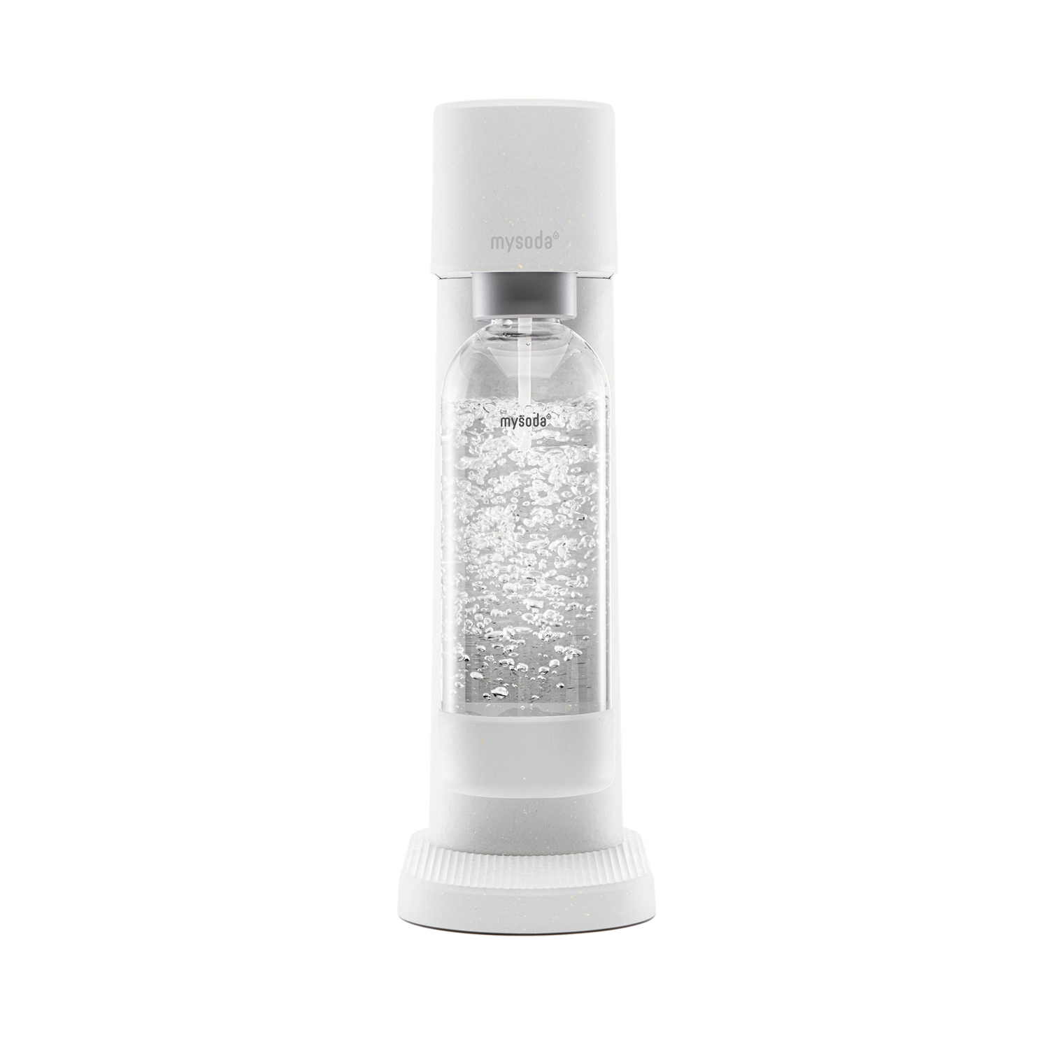 White Mysoda Woody sparkling water maker viewed from the front