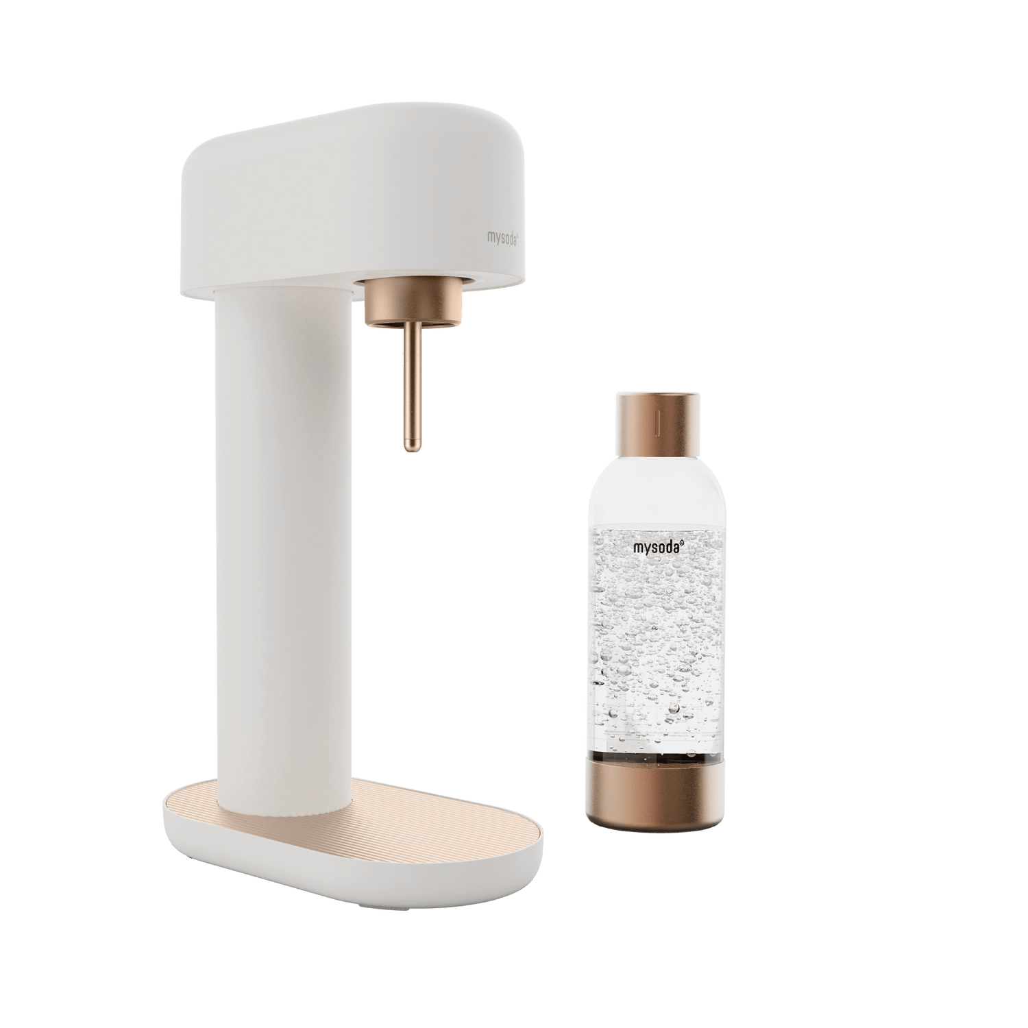 A white and copper Ruby 2 sparkling water maker and bottle#väri_white-copper