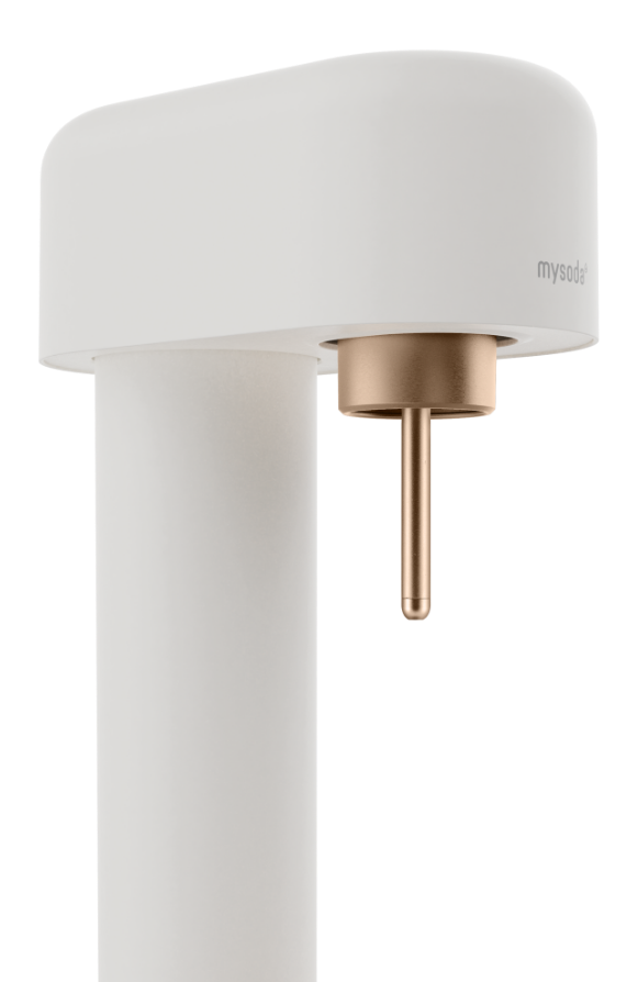 Le haut d'une machine à eau pétillante Mysoda Ruby 2 blanche-cuivre vue de côté