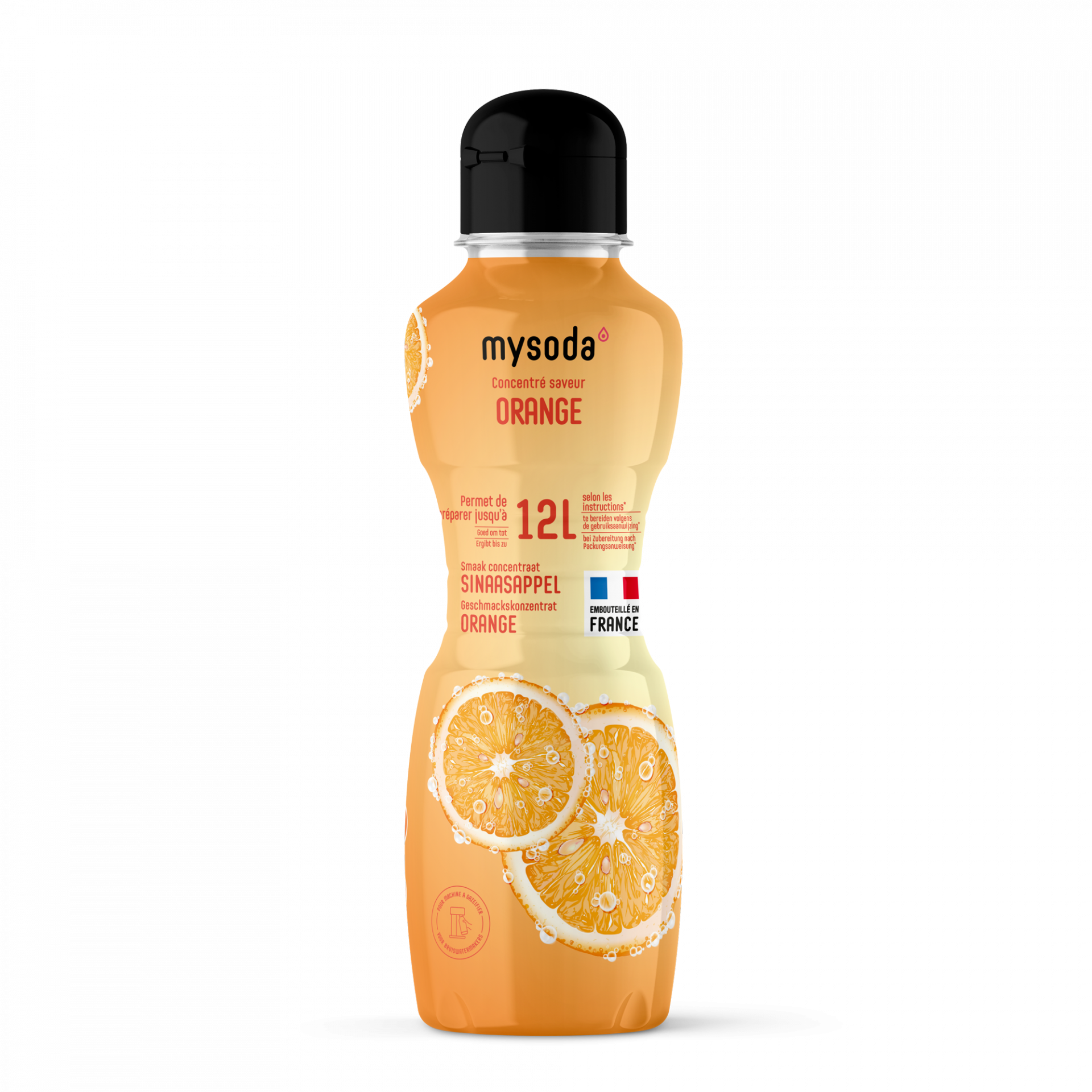 Een fles Mysoda drinkmix sinaasappel