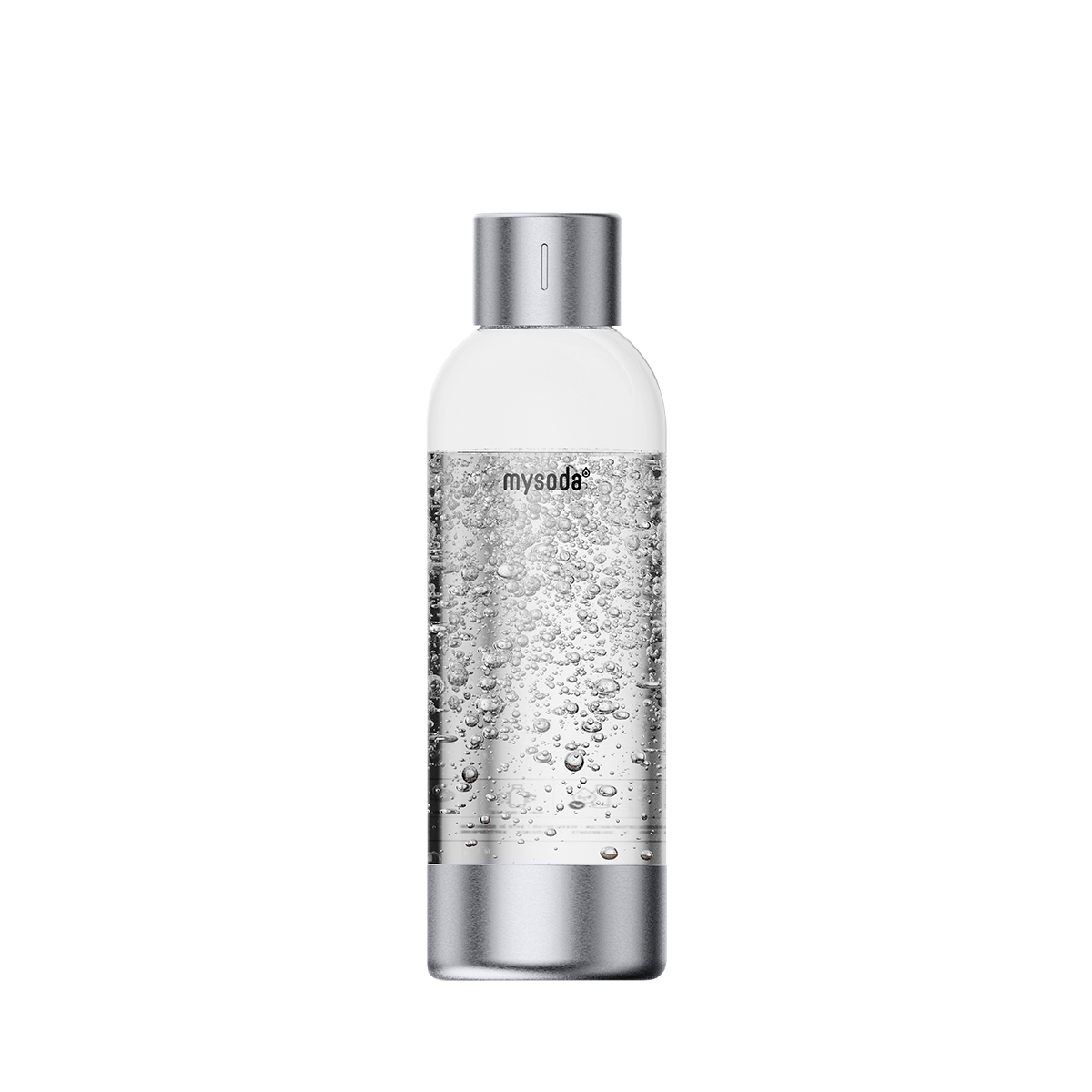 A 1 litre Mysoda premium water bottle with silver bottom and cap made from aluminium#väri_silver