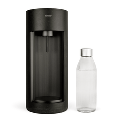 Black Glassy sparkling water maker and glass bottle