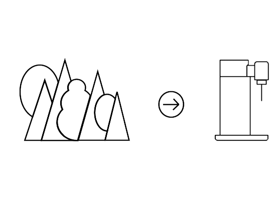 Outline of a forest and a Toby soda maker