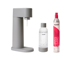 Gray Mysoda Woody sparkling water maker with bottle and co2 cylinder