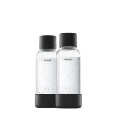 Two 0.5L Mysoda PET water bottles with black bottom and cap