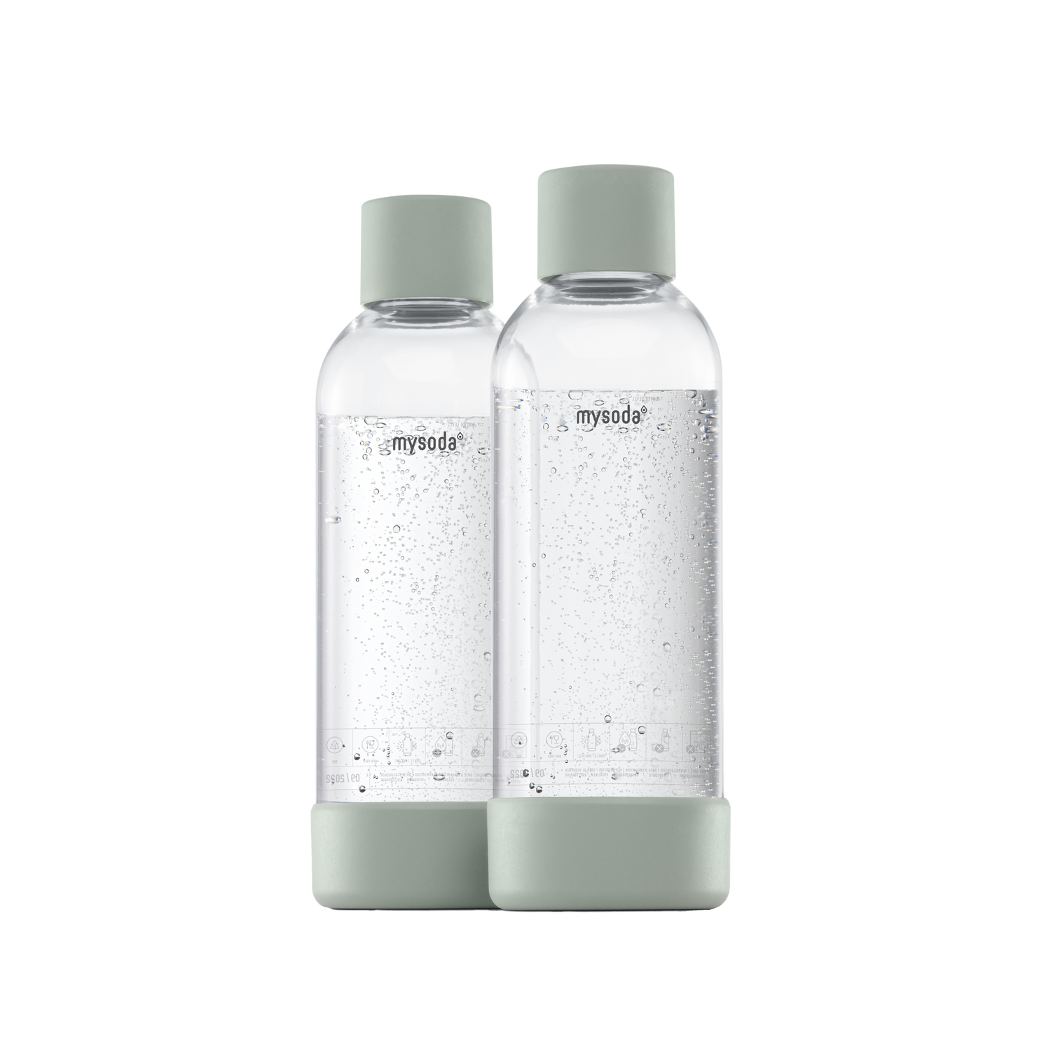 Two 1 liter Mysoda water bottles with bottom and cap in colour pigeon