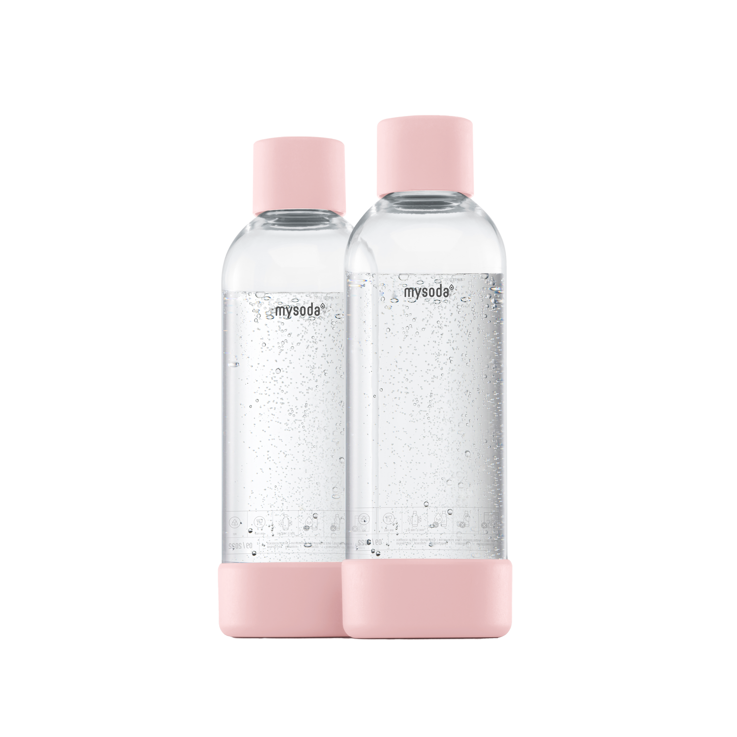 Two 1 liter Mysoda water bottles with light bottom and cap