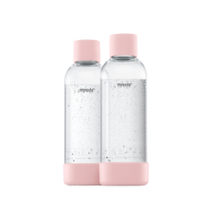 Two 1 liter Mysoda water bottles with light bottom and cap