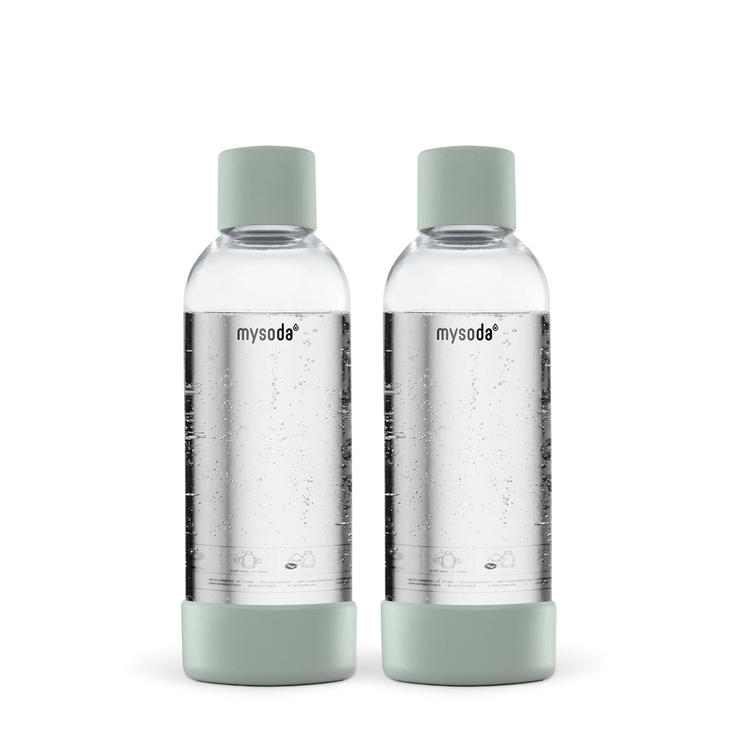 Two 1 liter Mysoda water bottles with bottom and cap in colour pigeon