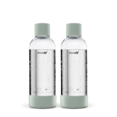Two 1 liter Mysoda water bottles with bottom and cap in colour pigeon