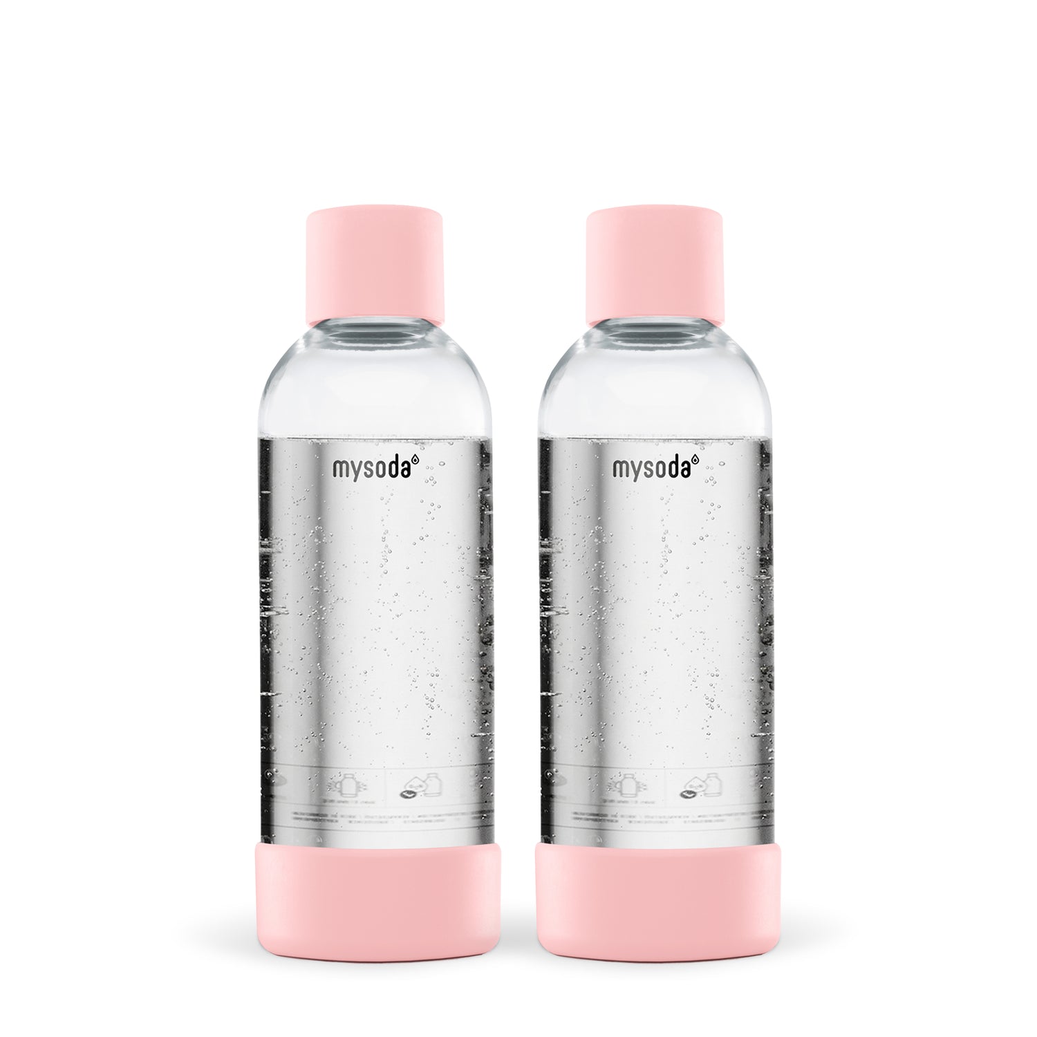 Two 1 liter Mysoda water bottles with light bottom and cap