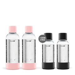 2-pack 1 L PET bottles pink + 2-pack 0,5 L PET bottles black for soda makers