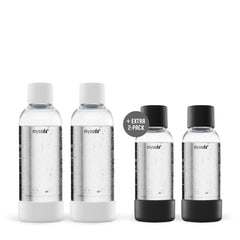 2-pack 1 L PET bottles white + 2-pack 0,5 L PET bottles black for soda makers