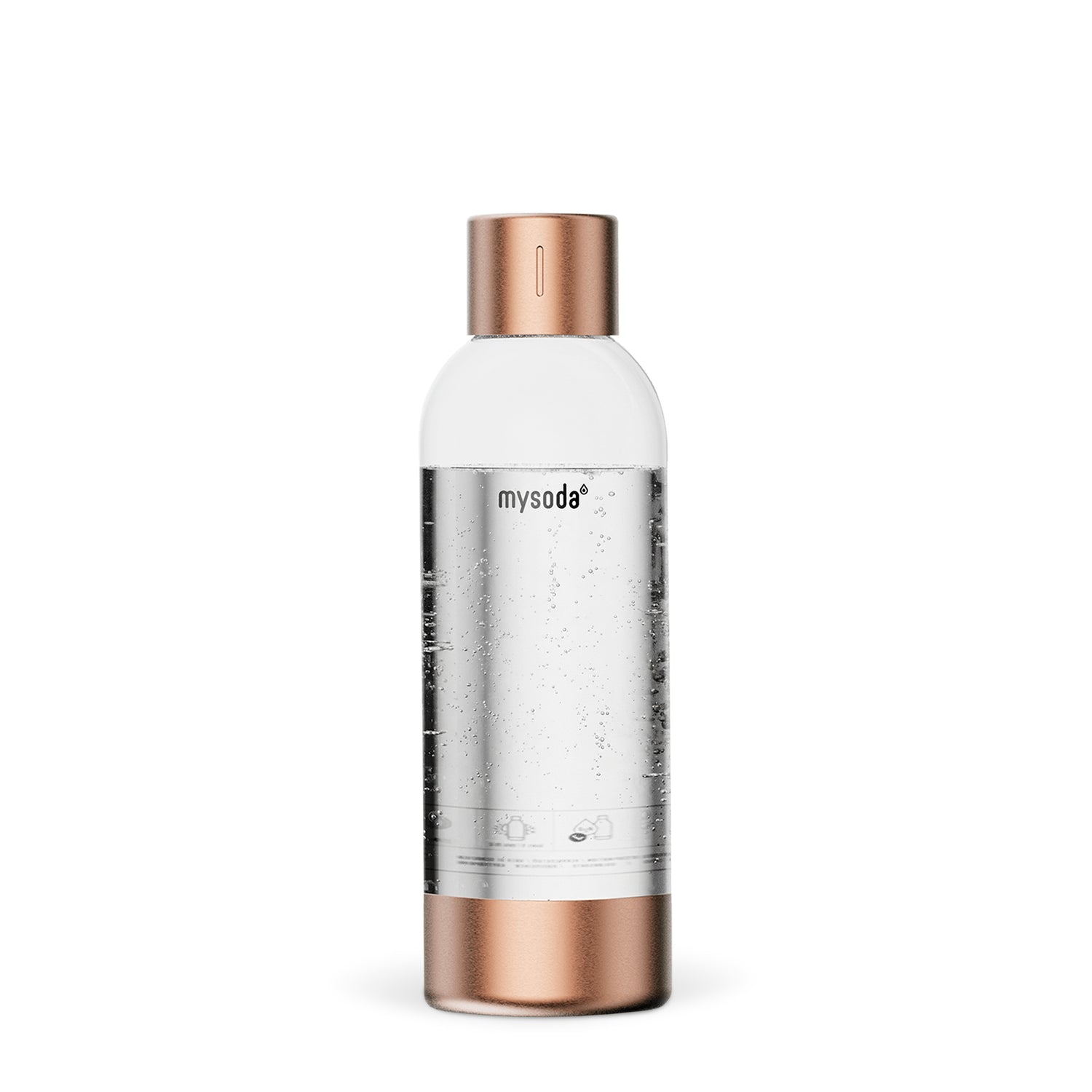 A 1 litre Mysoda premium water bottle with copper-coloured bottom and cap made from aluminium#väri_copper
