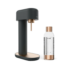 A black-copper Ruby 2 sparkling water maker with copper premium water bottle