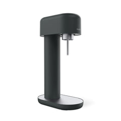 A black-silver Ruby 2 sparkling water maker viewed from the side