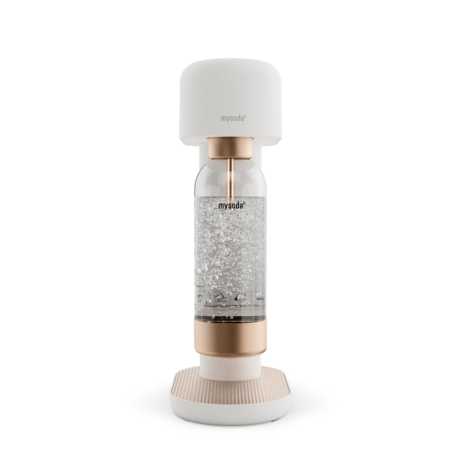 A white-copper Ruby 2 soda maker viewed from the front