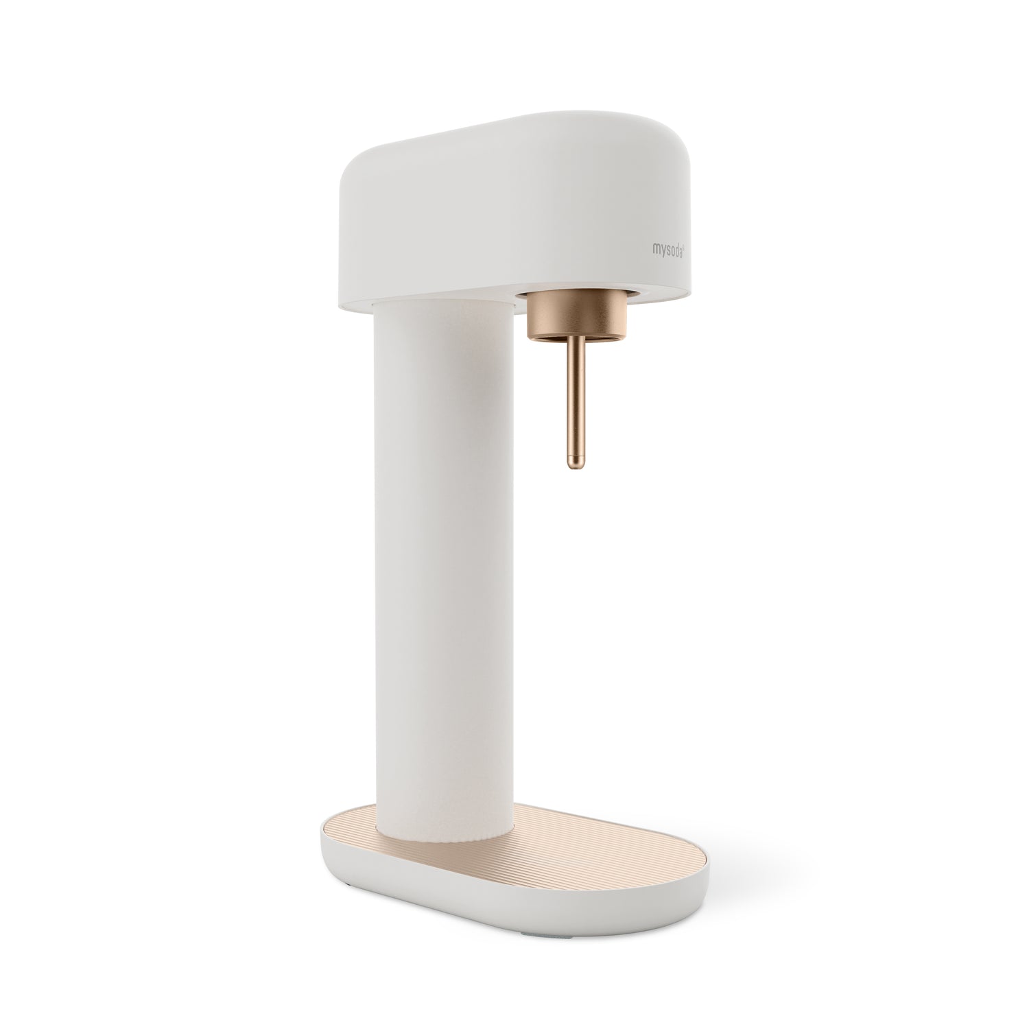 A white-copper Ruby 2 sparkling water maker viewed from the side