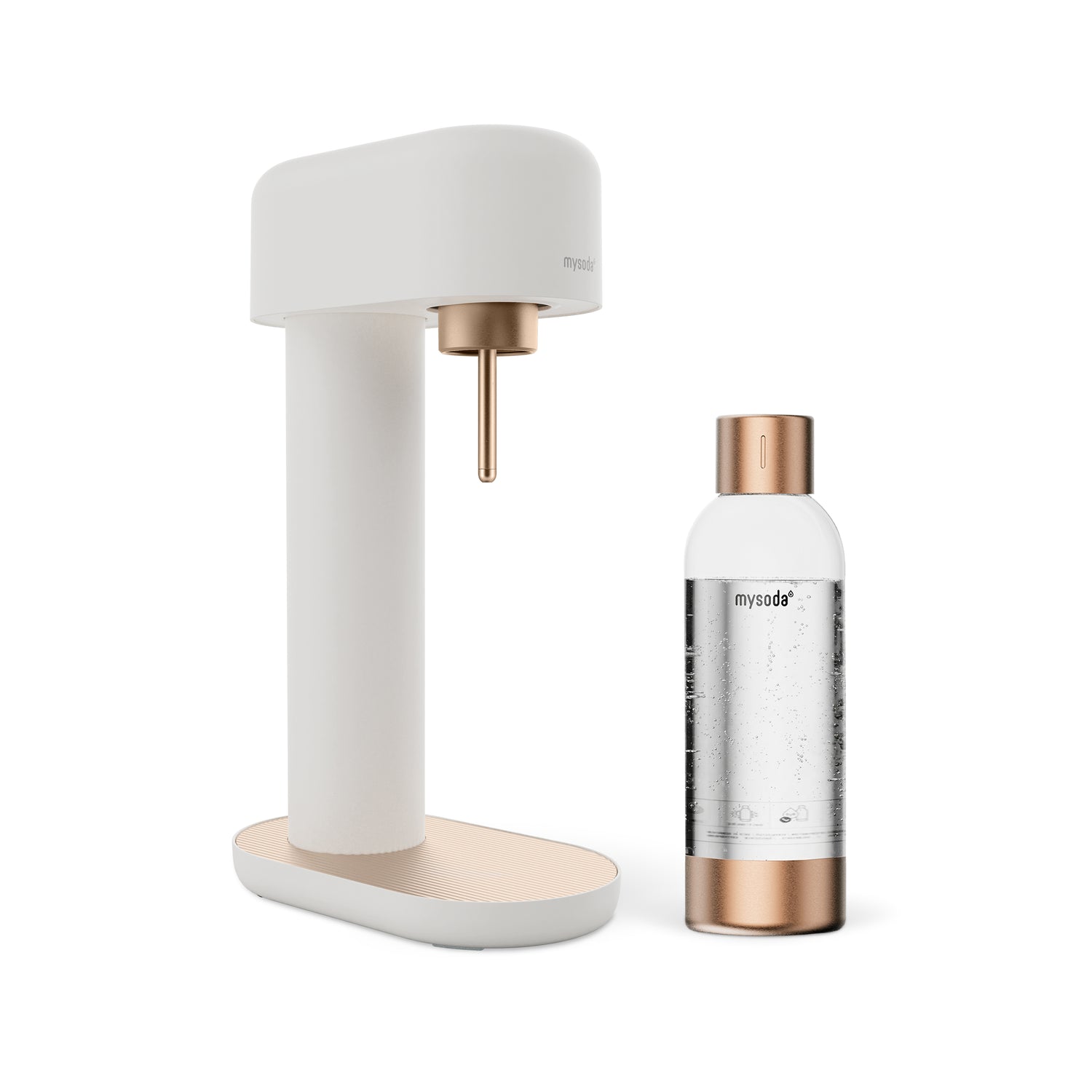 A white-copper Ruby 2 sparkling water maker with copper premium water bottle