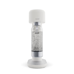 A white-silver Ruby 2 soda maker viewed from the front