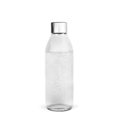 A Mysoda glass bottle with silver lid made of stainless steel - only compatible with Glassy soda maker