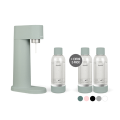 A bundle including a pigeon Woody sparkling water maker set without CO2 cylinder and an extra 2-pack of water bottles in pigeon
