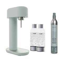 A pigeon ruby 2 sparkling water maker, 2 silver premium PET water bottles and a CO2 cylinder
