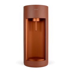 A Glassy sparkling water maker colour terracotta viewed from  the front