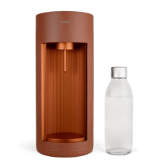 A Glassy sparkling water maker colour terracotta with glass water bottle